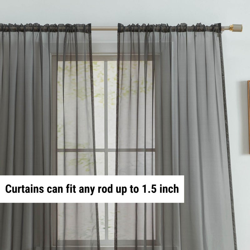 HLC.ME Charcoal Grey Sheer Voile Window Treatment Rod Pocket Curtain Panels for Bedroom, Kitchen, and Living Room (54 x 72 inches Long, Set of 2) - Image 3